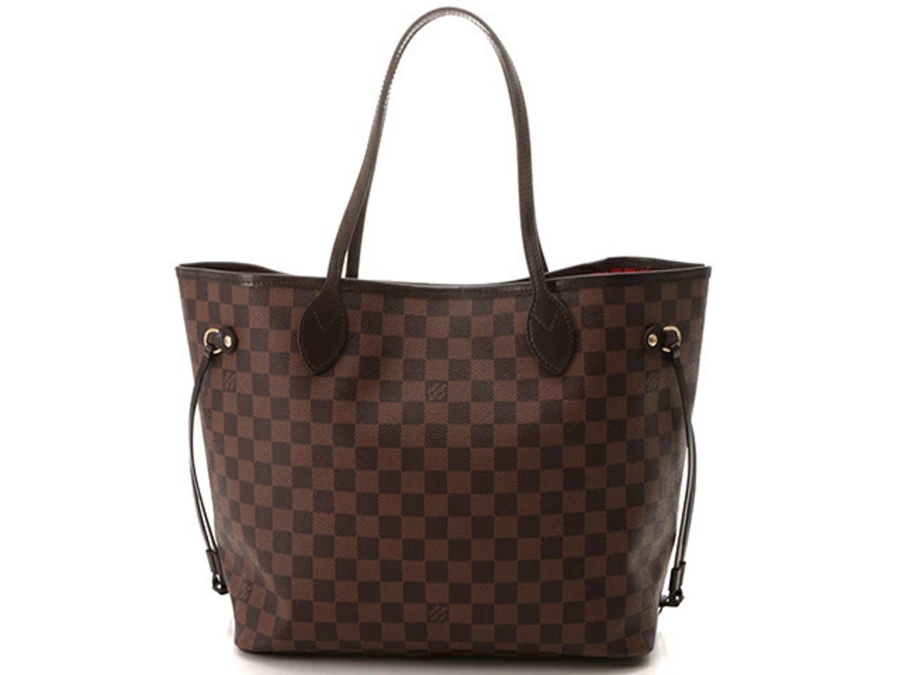 LOUIS VUITTON Neverfull Tote Bag Damier Ebene Brown Cerise Red